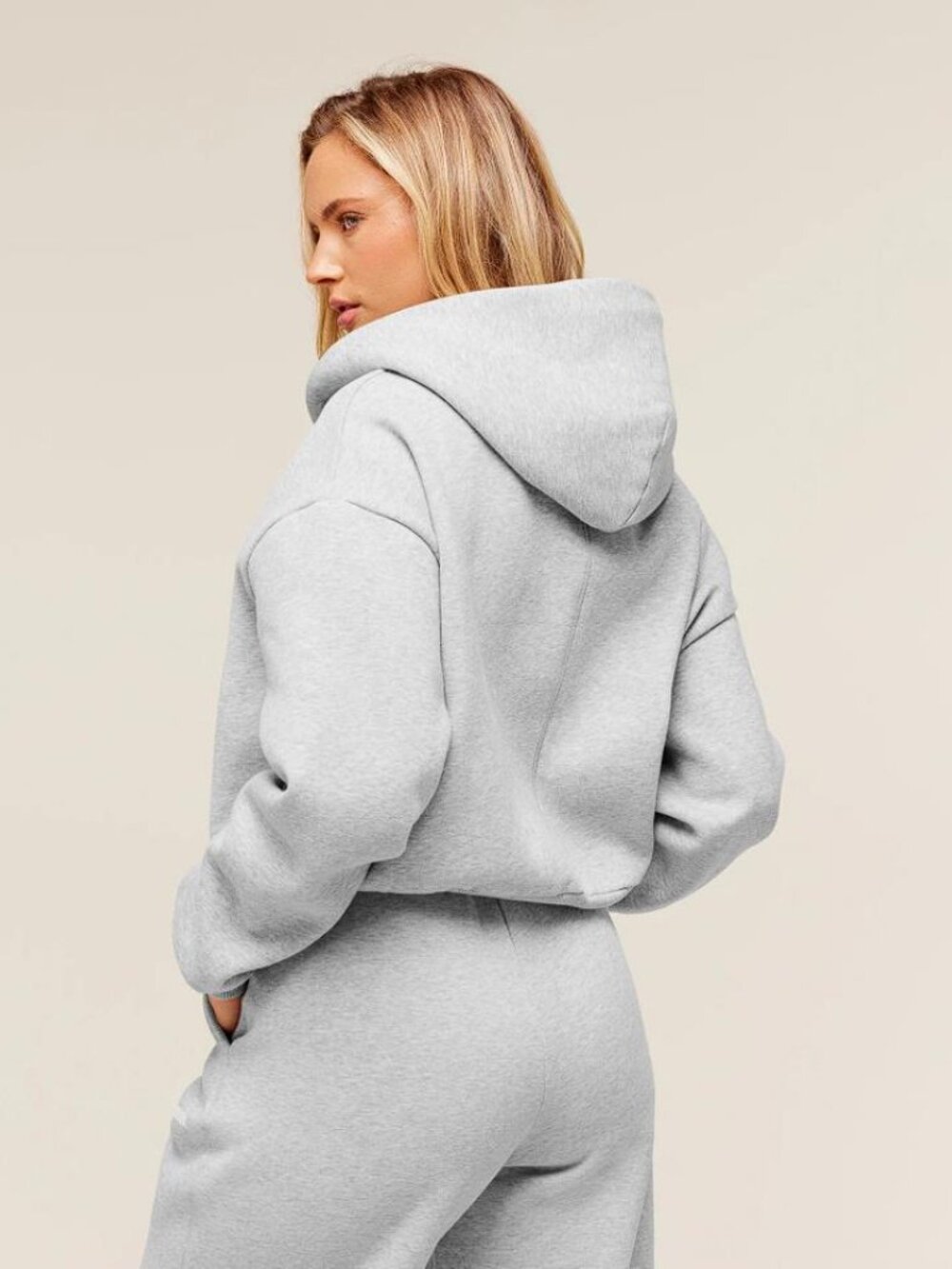 GYMSHARK Women's Cosy Luxe Zip Through Hoodie Size L in Soft Grey Marl - Picture 3 of 9